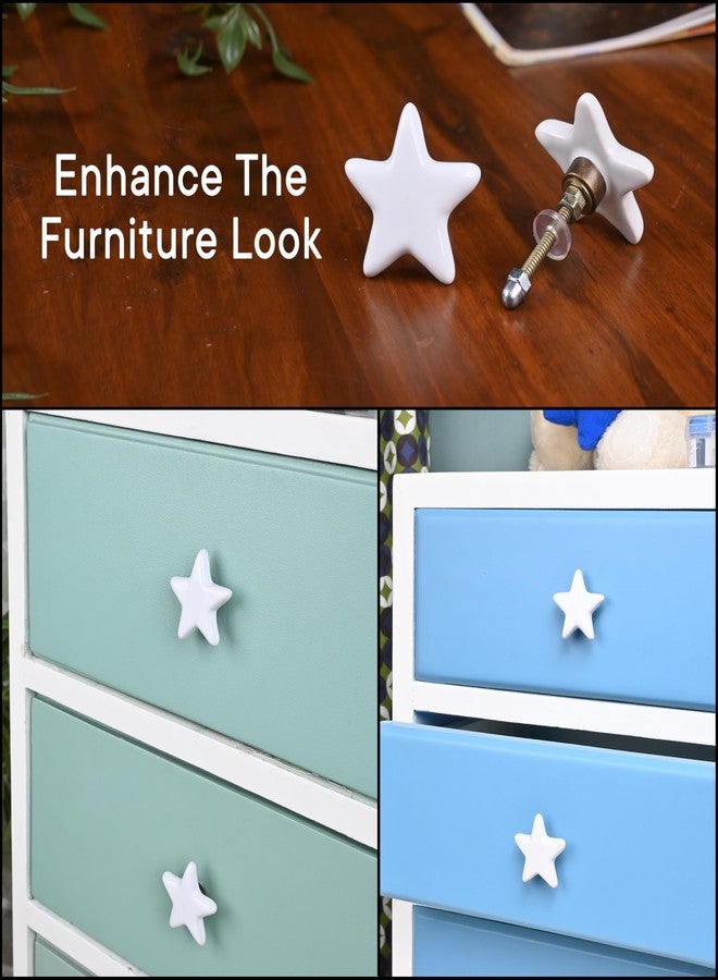 Indian-Shelf IndianShelf 2 Pieces White Star Ceramic Luxury Drawer Knobs for Kitchen Cabinet Hardware Kids Wardrobe Door Pulls Decorative Dresser Elegant knobs for Kids Room - Image 3